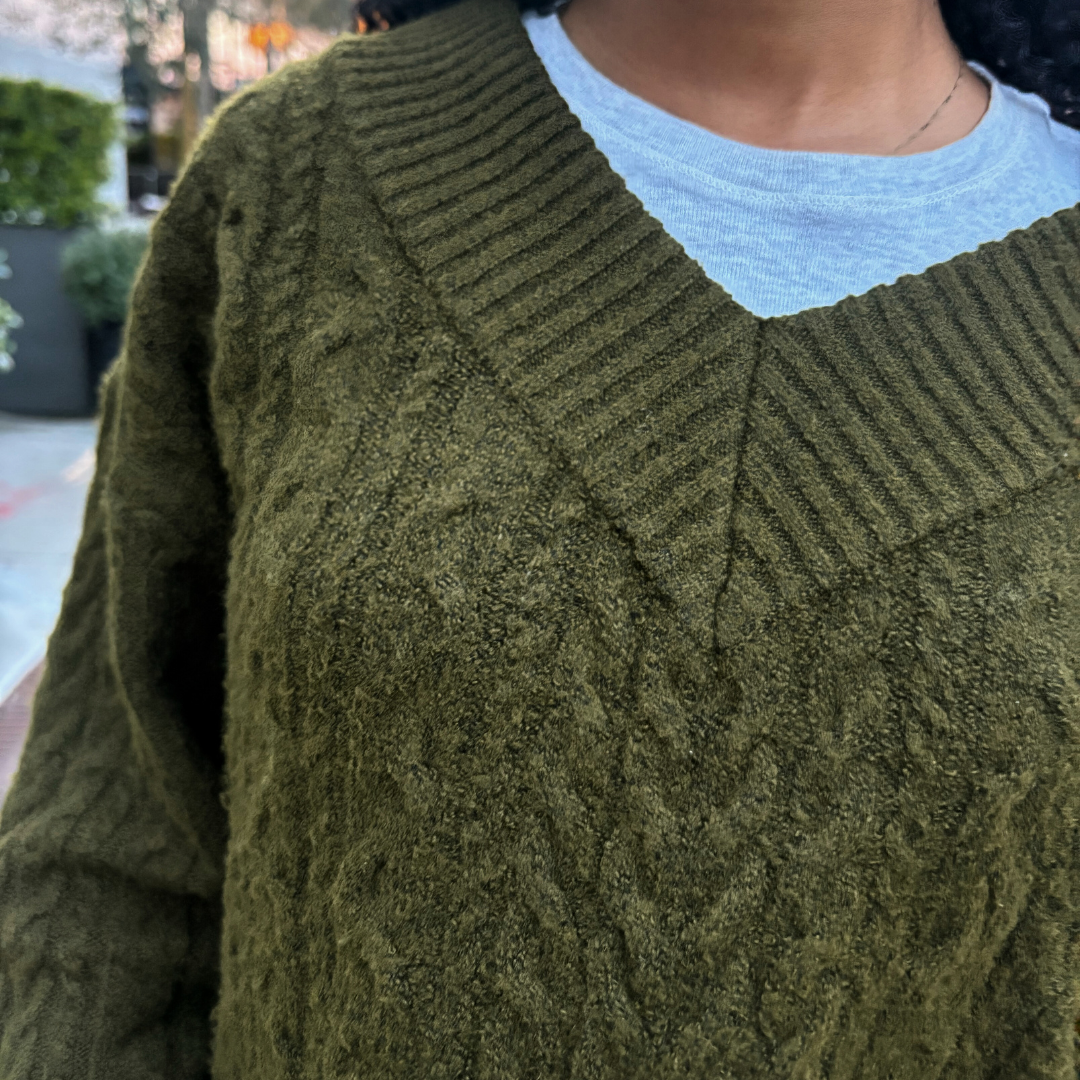 Olive Green Cable Knit Sweater