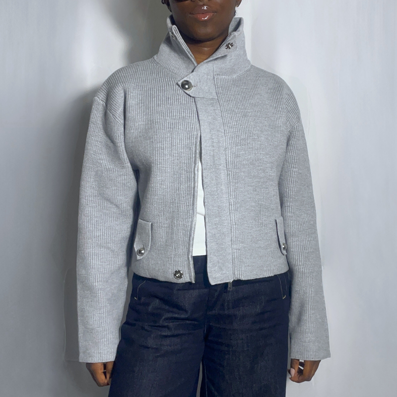 KNITTED SWEATER JACKET WITH SELF ACCENT BELT WAIST