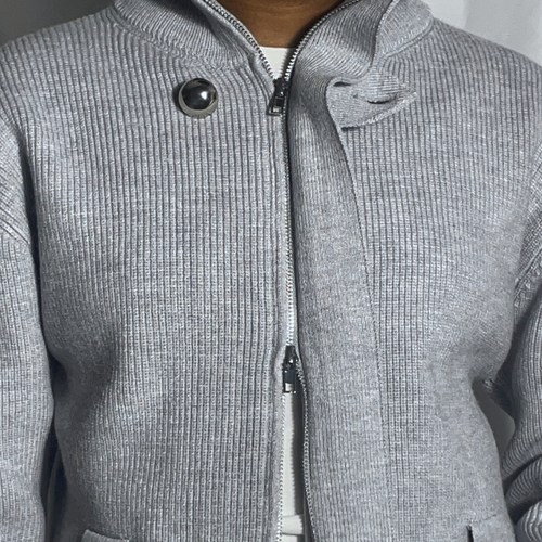 KNITTED SWEATER JACKET WITH SELF ACCENT BELT WAIST