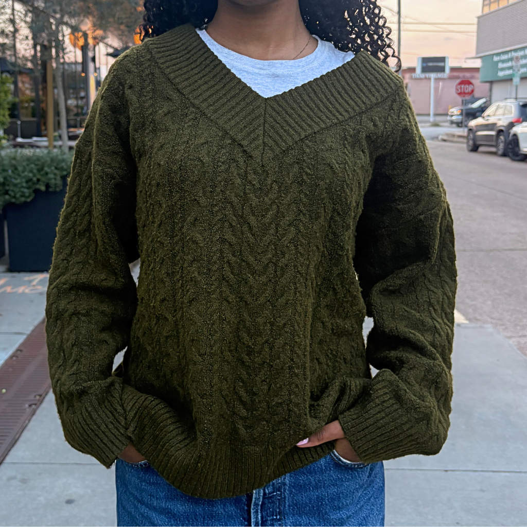 Olive Green Cable Knit Sweater
