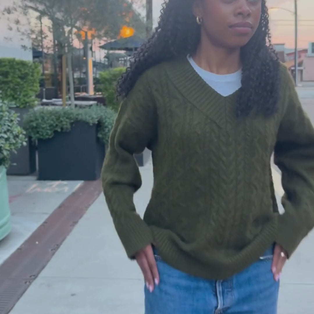 Olive Green Cable Knit Sweater